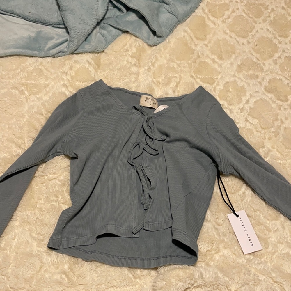 Blue tie front shirt size small